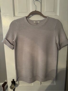 Madewell Short Sleeve Knit Top in light blue/ gray